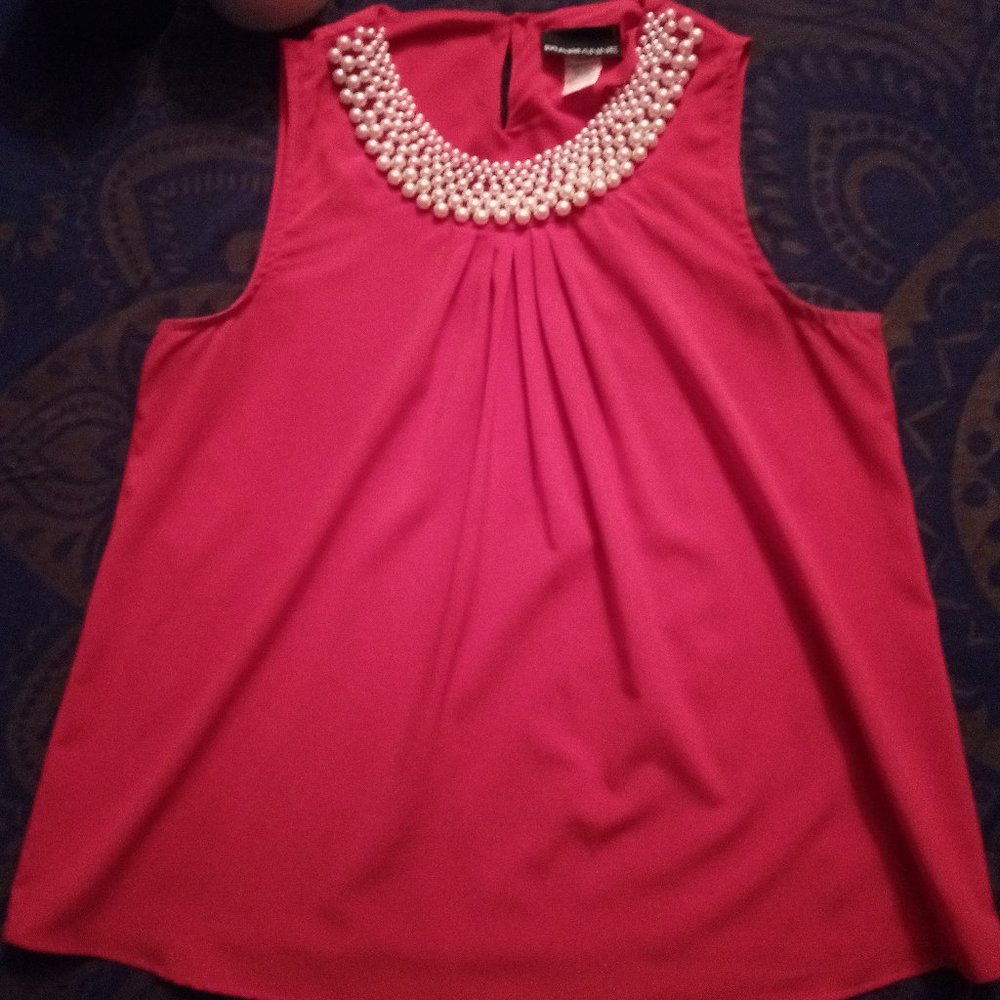 Marianne Red Blouse with Pearl Neckline Sz M